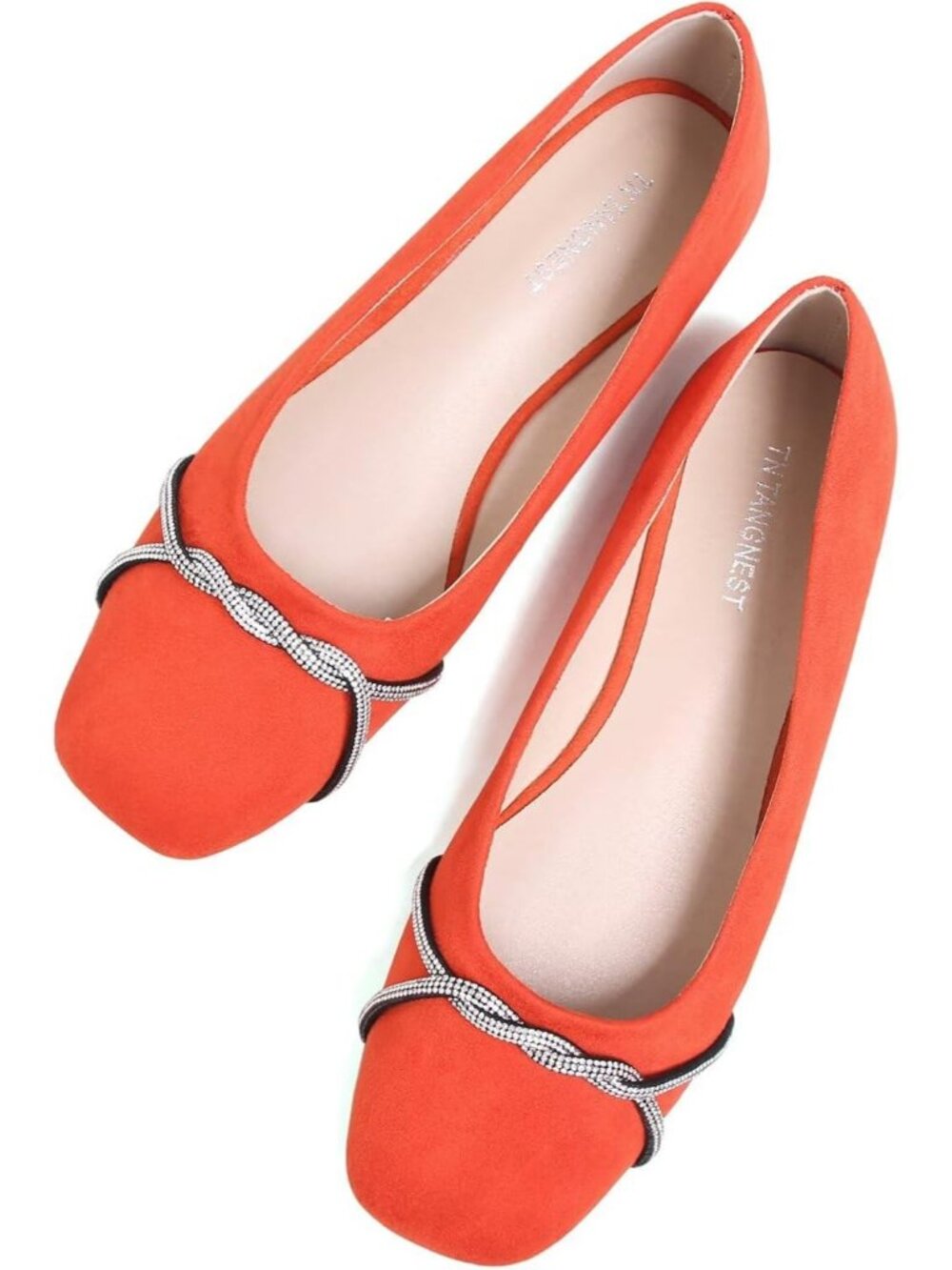 Women's P Orange Chain Ballet Flat Fashion Pointed Toe Slip On Party Dress Shoes